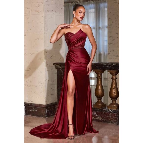 NWT Ladivine Evening Gown Dress Women Size 0 Rose Pink One Shoulder Satin Glam - Picture 2 of 13